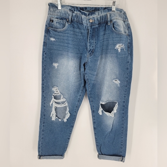 Kancan Boyfriend Jeans Womens 32 Paperbag High Rise Distressed 100% Cotton Denim - Picture 1 of 5